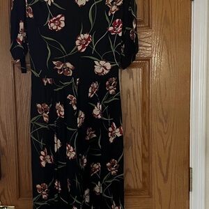 Unique Vintage Black Floral Midi Dress